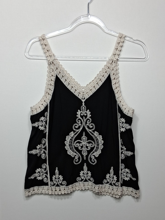 Ultra Pink Tops - Ultra Pink Black Camisole with Cream Crochet Embroidery
